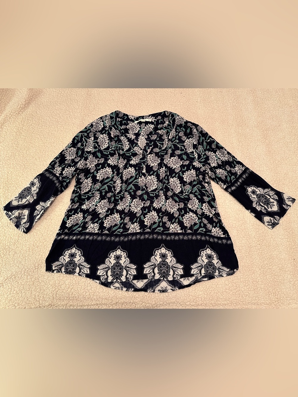 fun 2 fun Dark Blue Floral Border-Print Tunic
